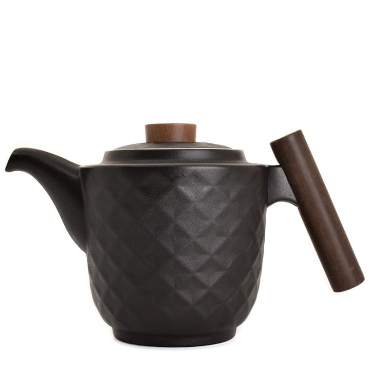Čajnik iz porcelana Menja z lesenim ročajem – 1200 ml (bel / črn)