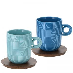 Set skodelic Timeless 350ml z lesenim podstavkom