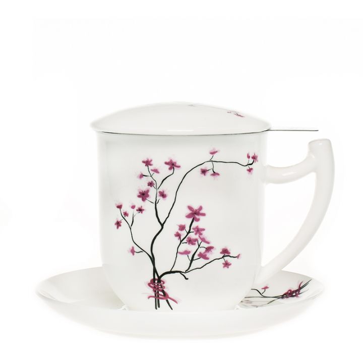 Skodelica iz porcelana Cherry Blossom s cedilom 350ml