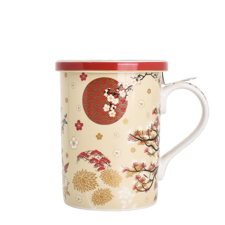 Skodelica iz porcelana Atmosphere Kimono s cedilom in pokrovom 300ml